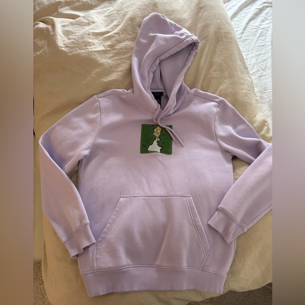 H&M The Simpsons Lilac Hoodie Embroidered Homer Simpson Bush Meme Sweatshirt S M